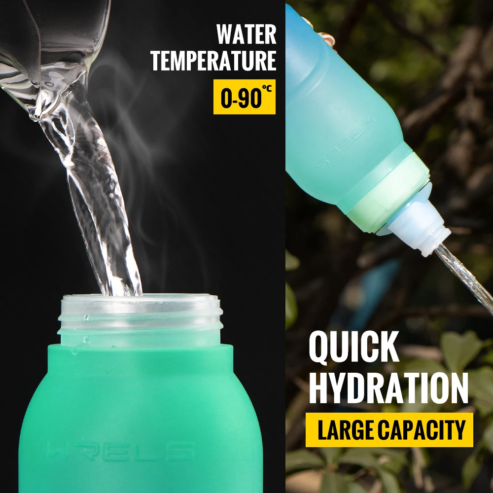 WRELS Sport Water Bottle BPA Free PP5 Ultralight Portable Leak-Proof Silicone Outdoor Water Bottle Fitness Running Water Kettle