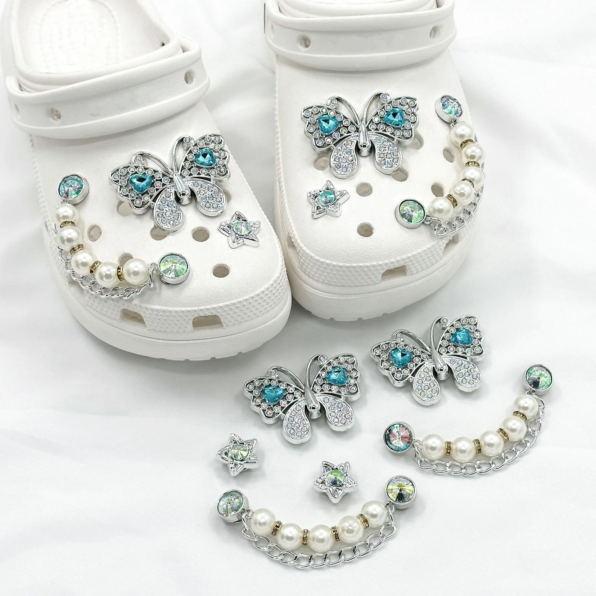 새로운 꽃 모양 신발 장식 버클 세트, 반짝이는 액세서리, 여성 신발 장 우아한..