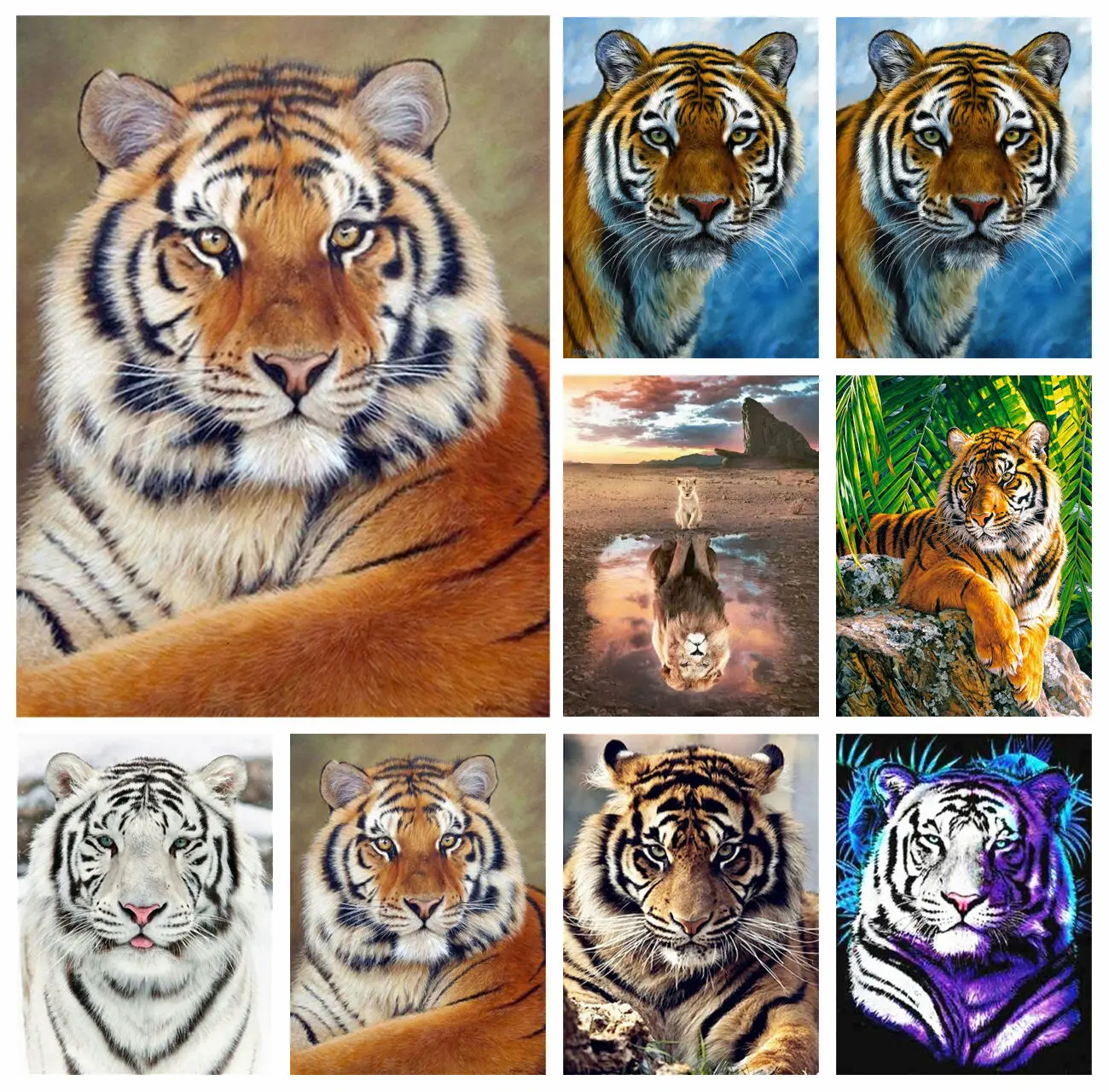 AZQSD Full Kits Square Diamond Painting Tiger Cross Stitch DIY 5D Needlework Diamond Embroidery Animal Home Decoration diamond painting