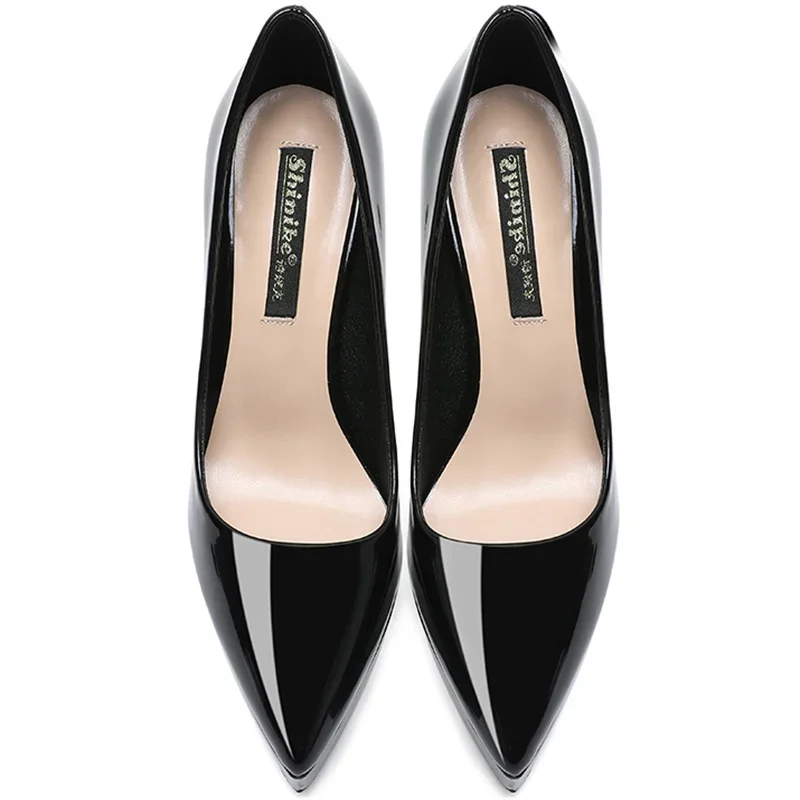 Frauen Pumpen Marke 10CM 12CM Dünne High Heels Schwarz PU Slip Auf Spitz Kleid Büro Karriere Party hochzeit Wasserdichte Dame schuhe – Detail 9