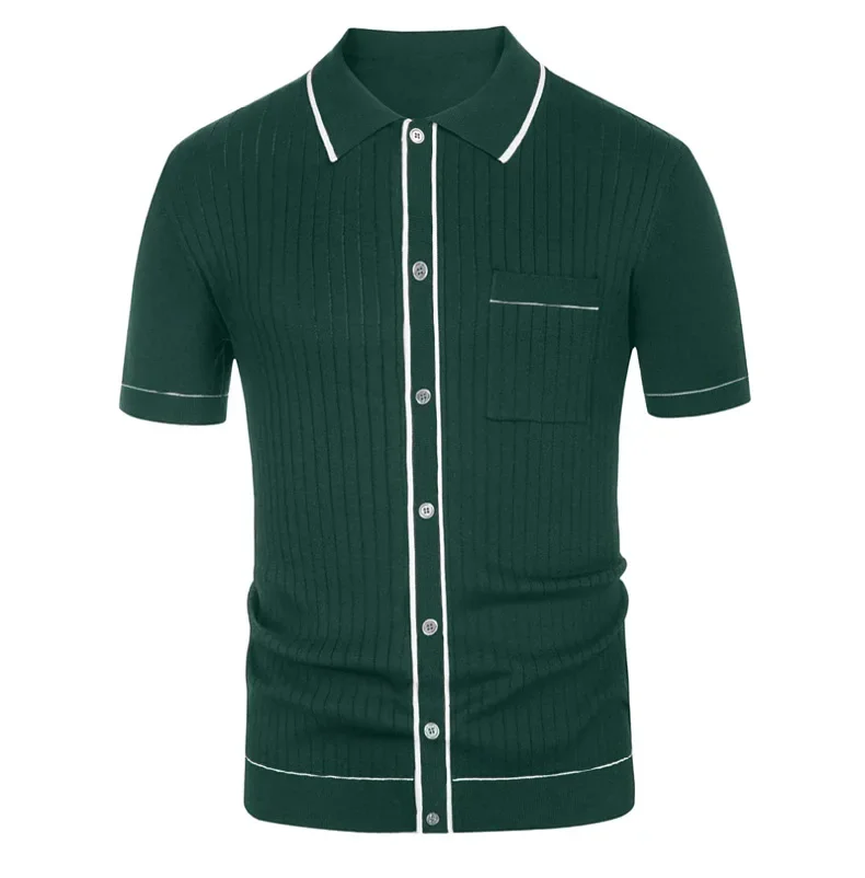 Summer Men's Knitted Jacquard Polo Shirt Fashion Vintage Striped Short Sleeve Lapel T-shirt Man Streetwear Business Casual Tops 14 S809efbbfeba84c15acd4c4f9c91c9804p