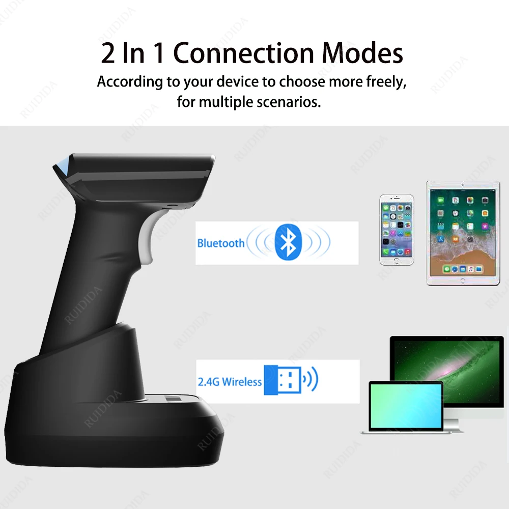 Barcode Scanner Wired Barcode 2D Scanner Wireless Barcode Scanner Bluetooth Code Reader 2D Handheld Reader QR Code PDF417