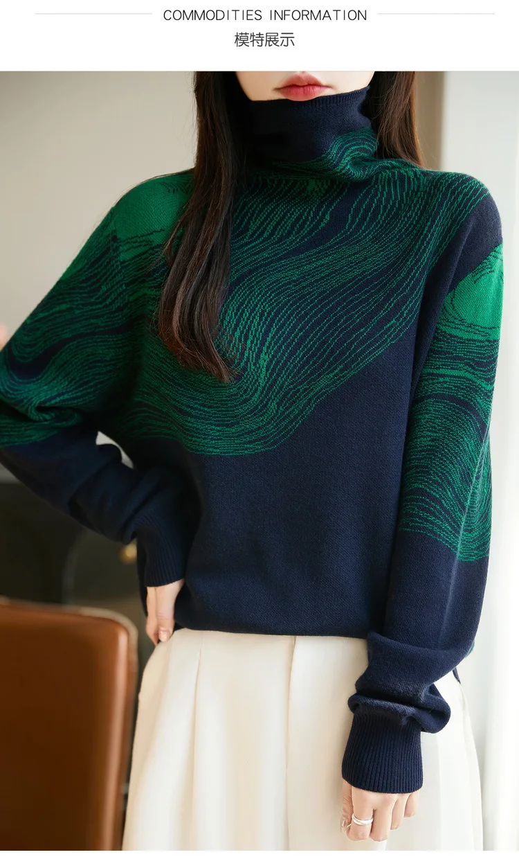 Herbst Winter frauen Pullover Casual Warm Rollkragen Gestrickte Pullover Lose Farbe Passenden Heiße frauen Top Frühling Wolle Jumper – Detail 3