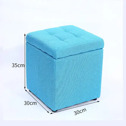 Minimalist Wooden Storage Ottoman with Fabric Seat