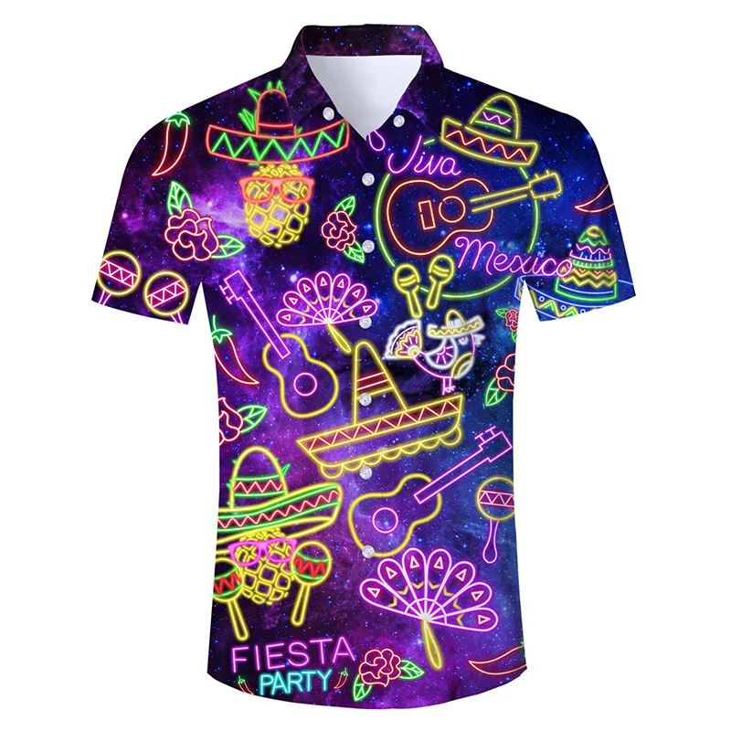 thumbnail image 1 of Camisa hawaiana con estampado de bandera estadounidense de fútbol para hombre, camisas hawaianas con estampado 3D de gato astronauta, blusas casuales con solapa, blusas de manga corta, 1 of 5
