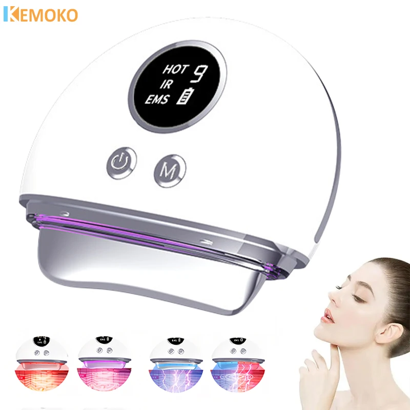 Electric Heated Gua Sha Facial Microcurrent Vibration Face Massager Anti-Aging Improve Facial Contour Acupressure Skin Care Tool