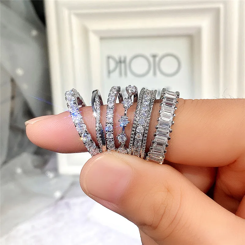 

HOYON New light luxury full circle full set with zircon ladies ring 10k white gold color all-match jewelry gift for girlfriend