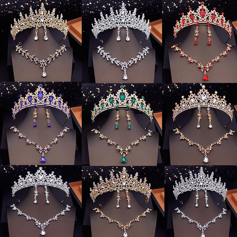 Bridal Jewelry Sets With Tiara Crown Necklace Earring Set Women Girls Wedding Dress Tiaras
