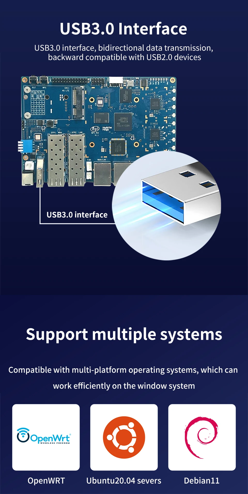 Banana Pi BPI R3 Router Filogic 830 Development Board Quad Core MediaTek MT7986