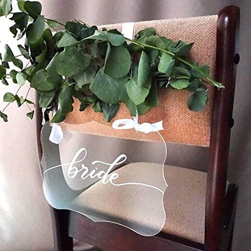 2PCS Clear Table Chair Sign DIY Wedding Pendant Acrylic Plate Transparent Wedding Hanging Sign for Home Party Decoration