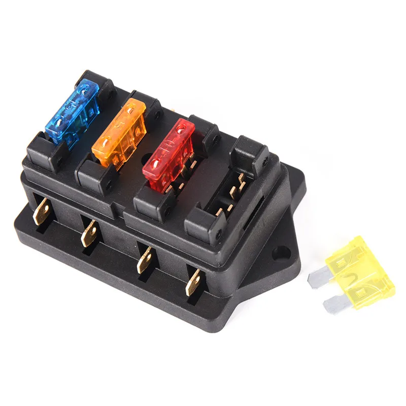 Fuse Box Holder Fuse Holder Fuse Box Car 4 Way Circuit Standard ATO Blade Fuse Box Block Holder 12V/24V+4 Way Fuse