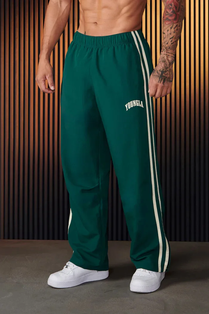 2025YA Men's Sports Pants Double Strip Splicing Printed Casual Pants Gym Fitness Mid Waist Straight Leg Pants 4