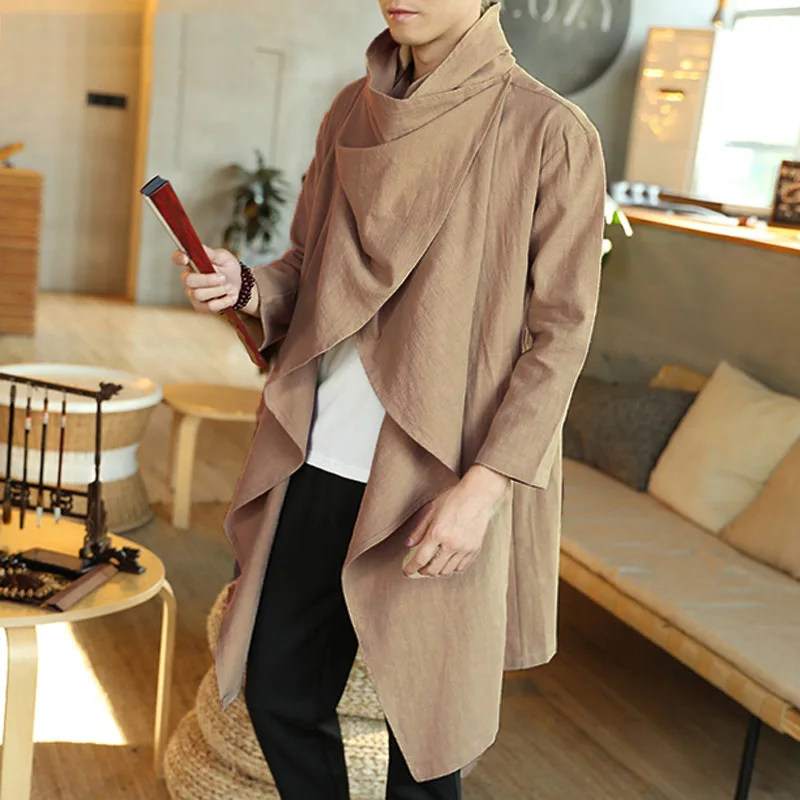 Men's Trench Cape Cotton and Linen Autumn and Winter Long Sleeved