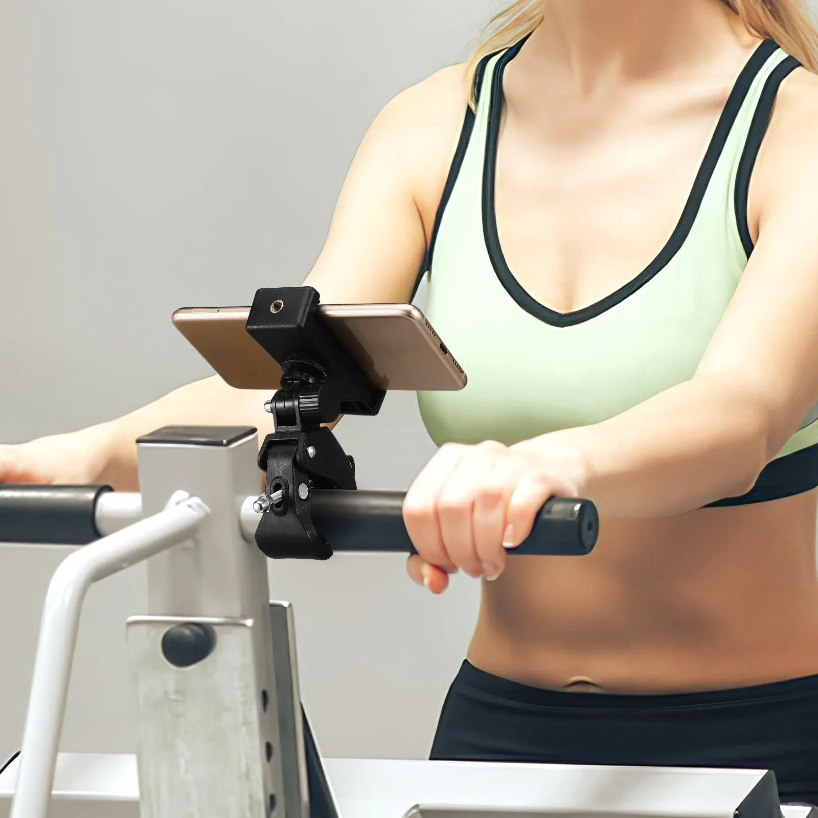 헤비 듀티 마이크 스탠드 폰 홀더 세트, 스마트폰, 태블릿 및 녹음 장치용 조절 가능한 회전 클립 포함