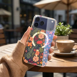 Double Layer Blue Light Flower Magnetic Phone Case with Magsafe Wireless Charging and Shockproof Protection - iPhone 15 Plus (C1)