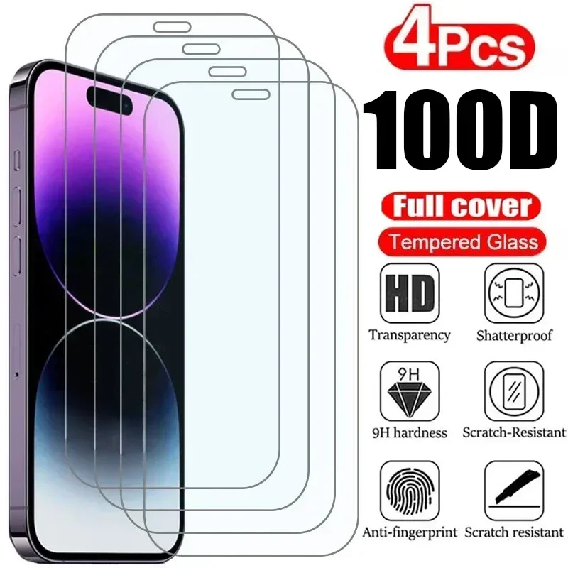 

4 шт. закаленное стекло для iPhone 13 12 11 Pro Max Mini, Защита экрана для iPhone 14 Pro Max 7 8 Plus SE 2022 X XR XS Max, стекло