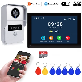 Wireless Wifi Video Doorbell System, 1080P Doorphone Door Camera, 7 Inch Touch Screen, Video Intercom 32GB card for Home 4 Wire