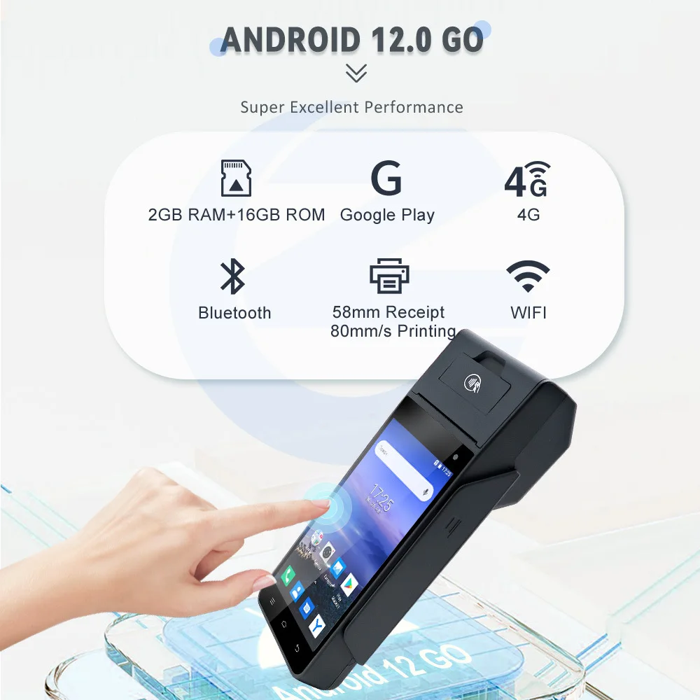 Z90 4G 안드로이드 12.0 POS 단말기 모바일 결제 현금 등록기 (MSR&IC 칩&NFC 스캐너, 58mm 감열 프린터 포함)