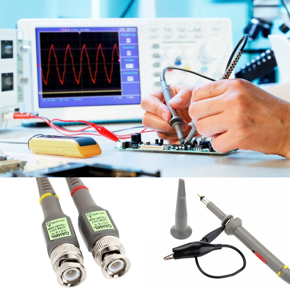 2PC 100MHz BNC Oscilloscope Probe Kit Pluggable Accessories Pro High Precision Scope Analyzer Clip Testing Probes