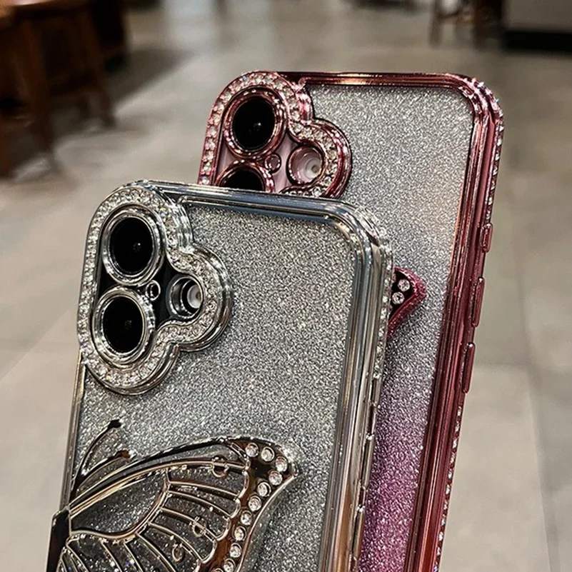 Luxury 3D Butterfly Bling Diamond Glitter Phone Case with Plating Finish