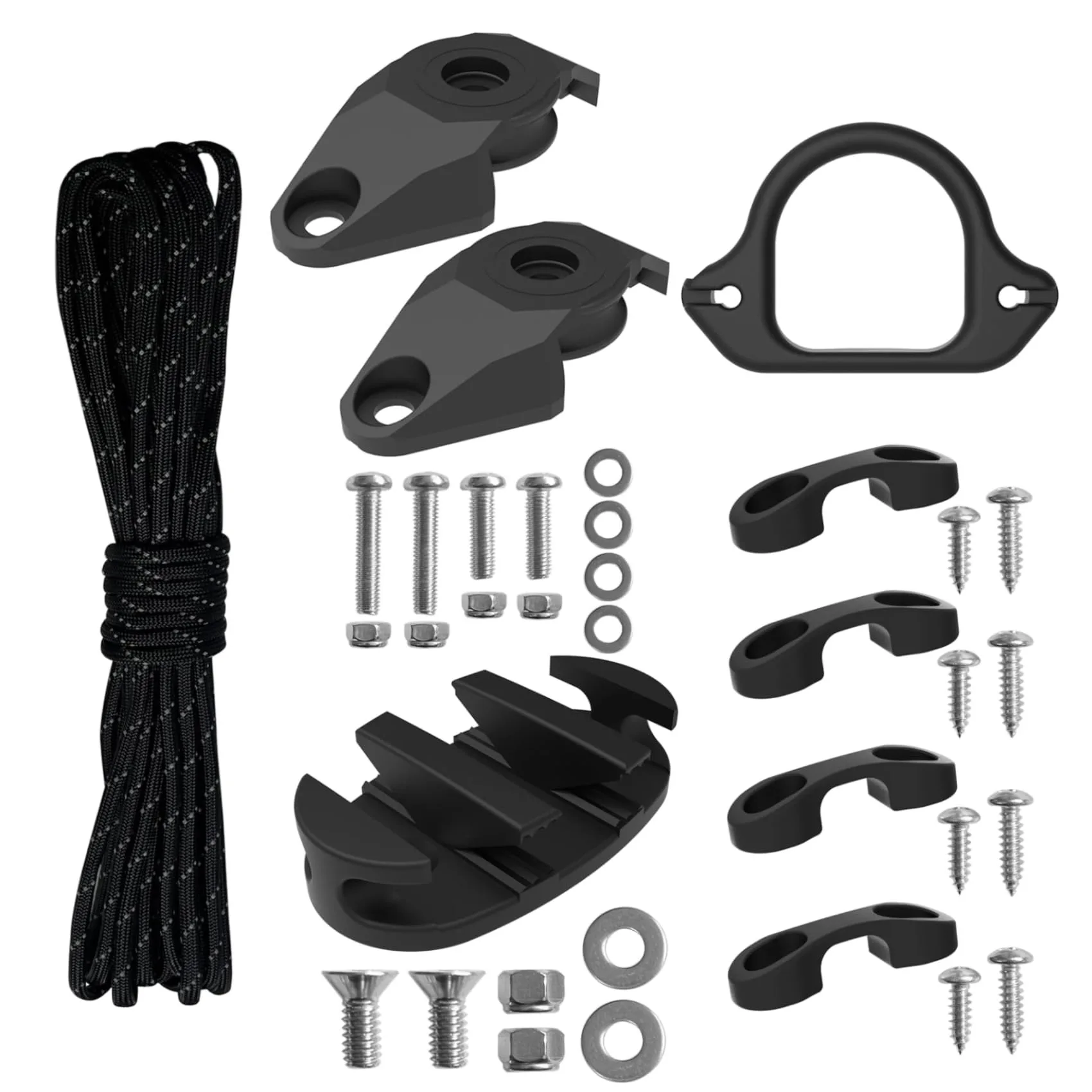Kit Carrello Ancoraggio Kayak, Set Hardware Sistema Puleggia Ancoraggio Kayak con Corda, Bitta e Accessori di Montaggio per Canoa e Barca
