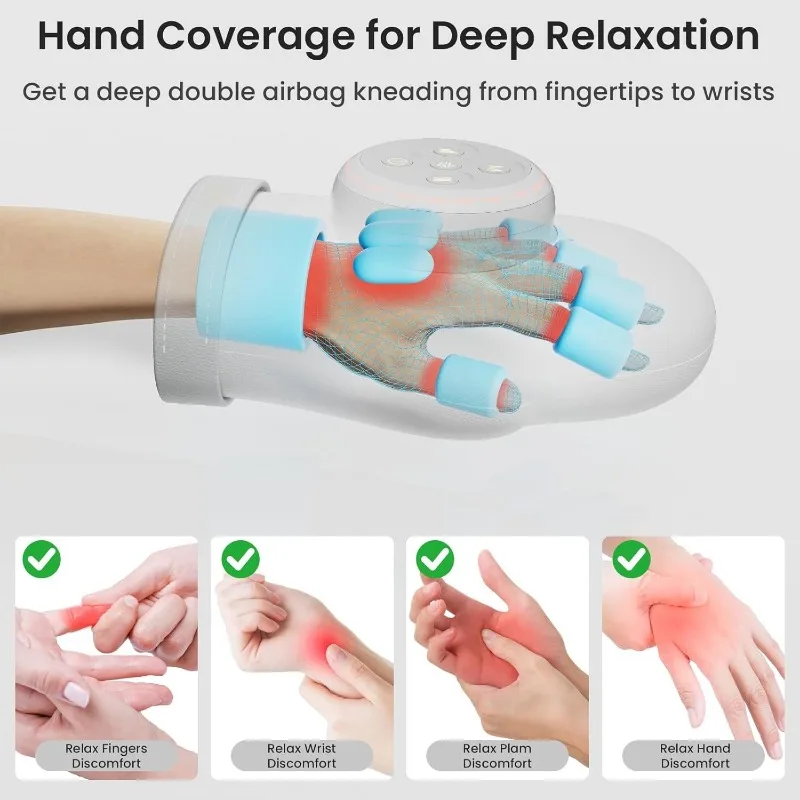 PAir Pressure Hand Massager Heating Massage Glove Automatic Kneading Finger Wrist Pain Relief Relaxation Device for Arthritis