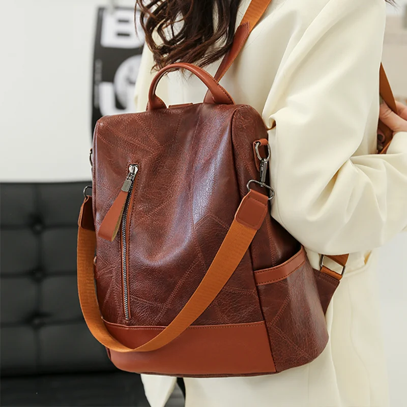 Large Leather Shoulder Soft Capacity, Women's Bag, Women's Backpack, Fashionable Retro S, Anti Shake Y2k Simple Casual New
