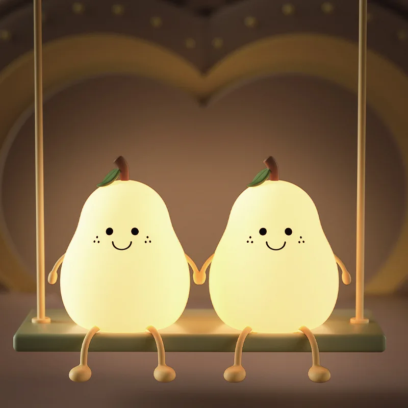 

LED Pear Fruit Night Light USB Rechargeable Dimming Touch Silicone Table Lamp Bedroom Bedside Decoration Couple Gift Baby Light