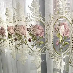 Elegant European Peony Embroidered Sheer Tulle Curtains - W132cmXH 241cm 1PC (Peony tulle)