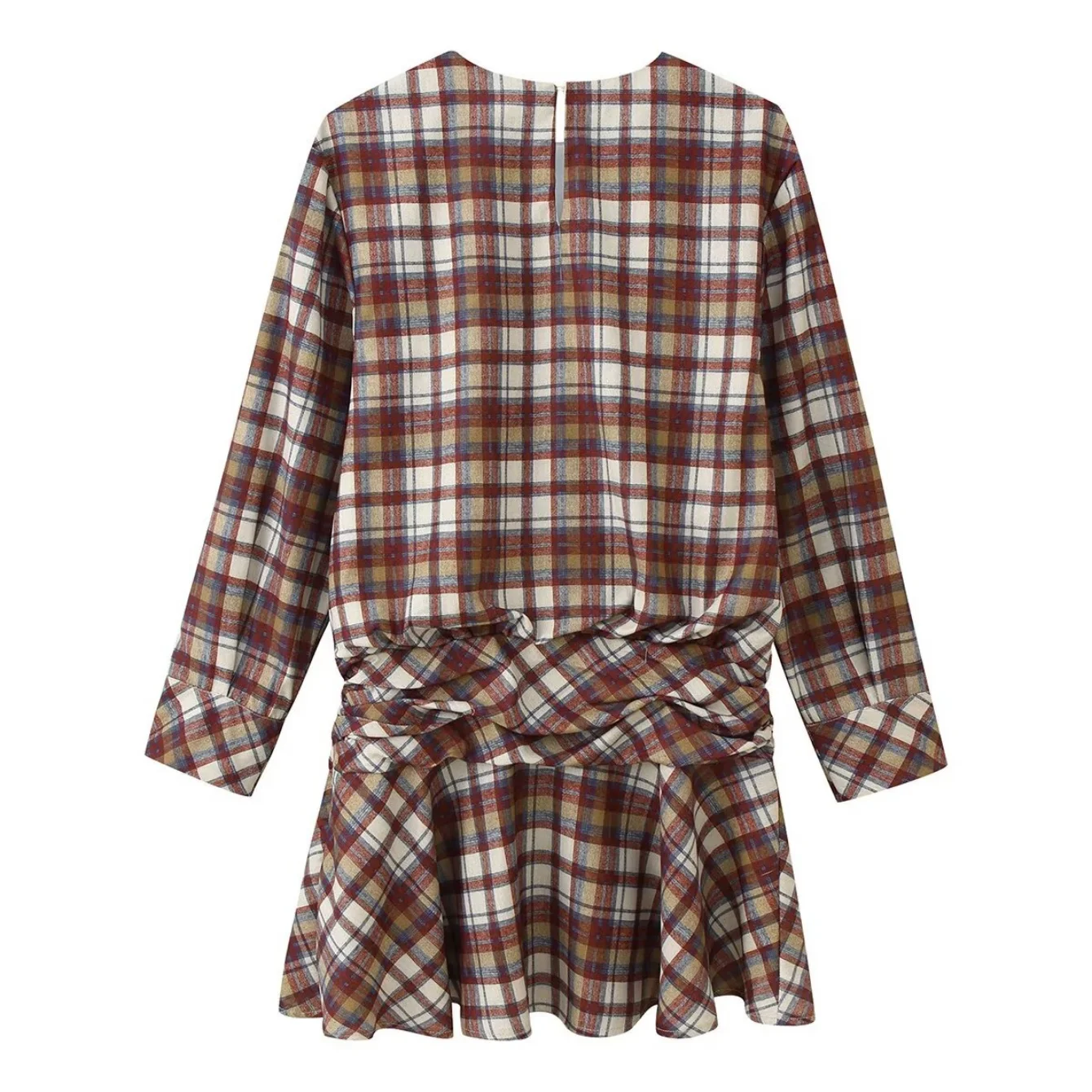 Women Spring Autumn New Slimming Vintage Plaid Dress Female Long Sleeve Knot Waist Design Fashion A- Line Mini Dress Streetwear