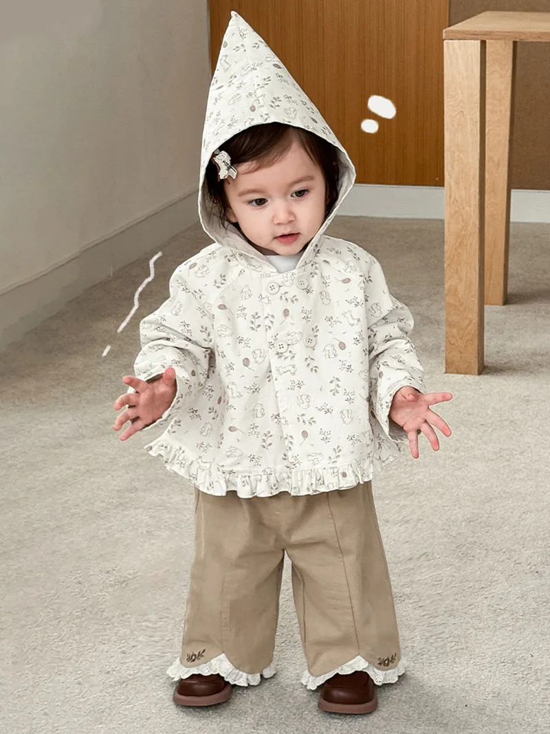 Cotton Blend Floral Girls Windbreaker Jacket