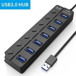 Enhanced Portable USB Hub with LED and Switches - 4/7 Ports, 5Gbps Data Transfer (7ports)