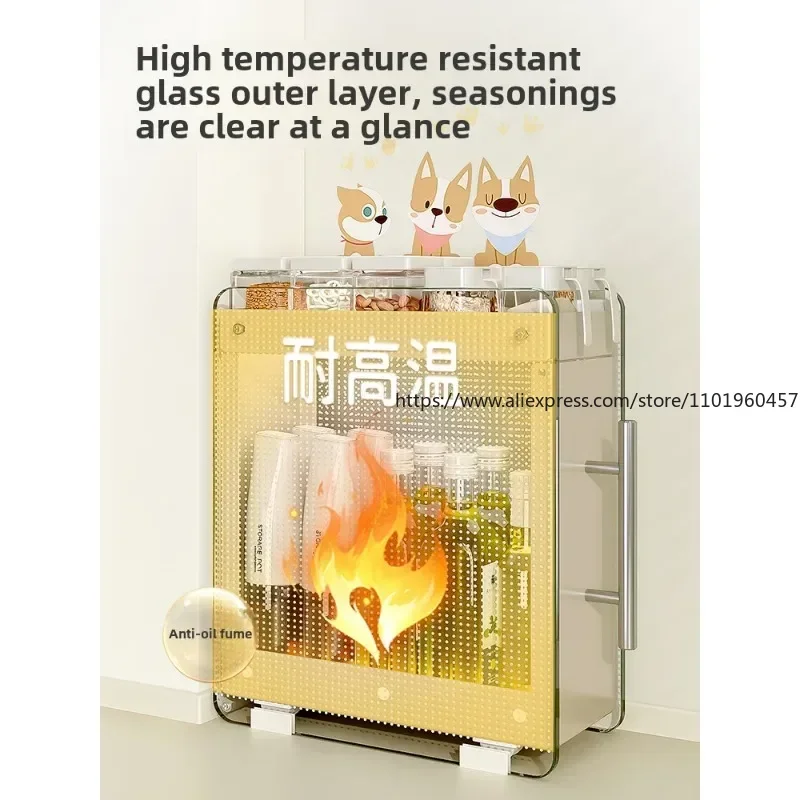 Countertop Multifunctional Household Oil Salt Storage Rack Kitchen Condiment Storage Rack Pull-out