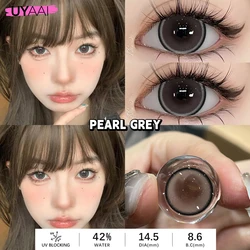 1 Pair Big Eye Colored Contact Lenses - Natural Brown & Korean Green Pupil Enhancement (Pearl Grey)