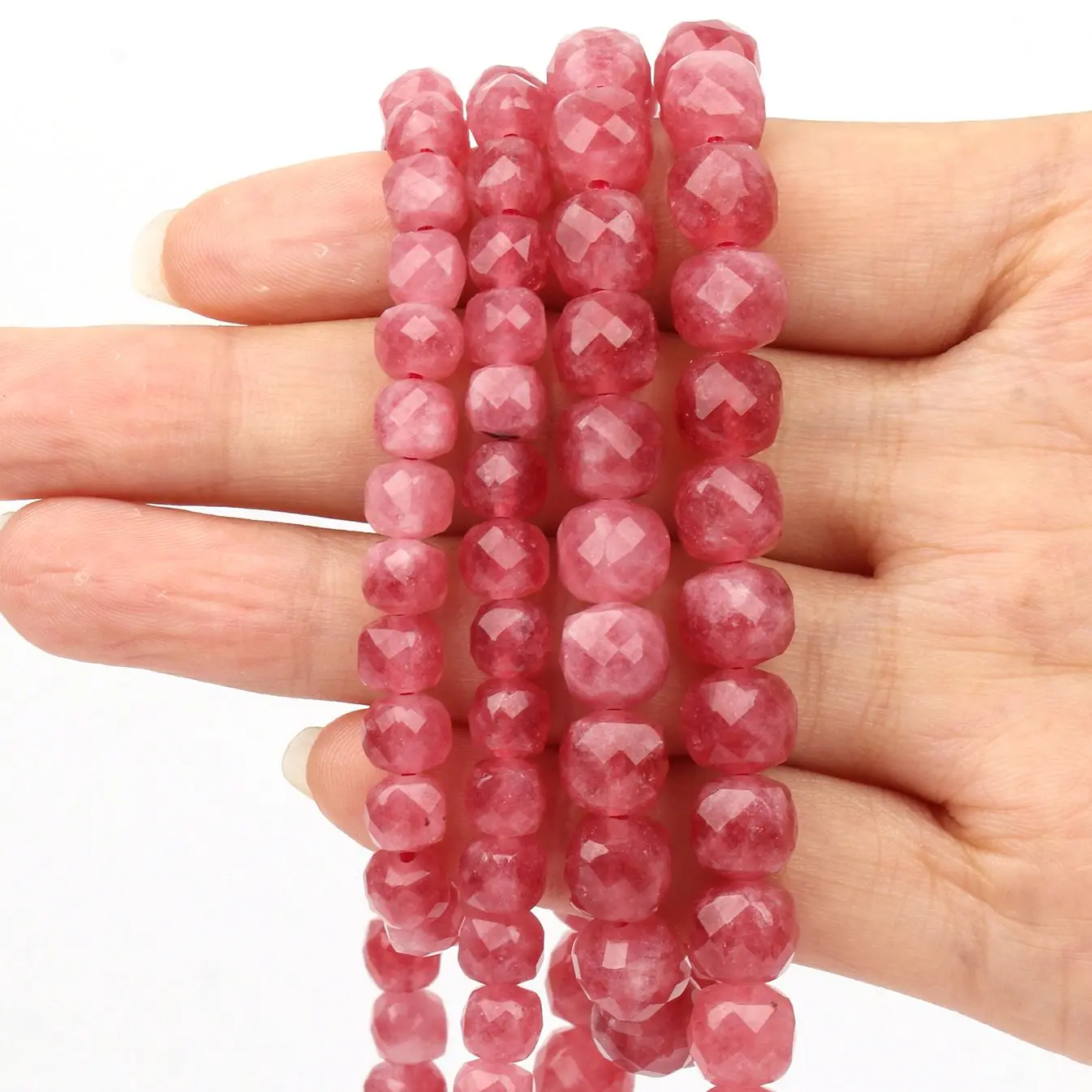 

Faceted Natural Stone Strawberry Quartz Red Jade Loose Spacer Cube Beads For Jewelry Making Diy Bracelet Necklace Accessories