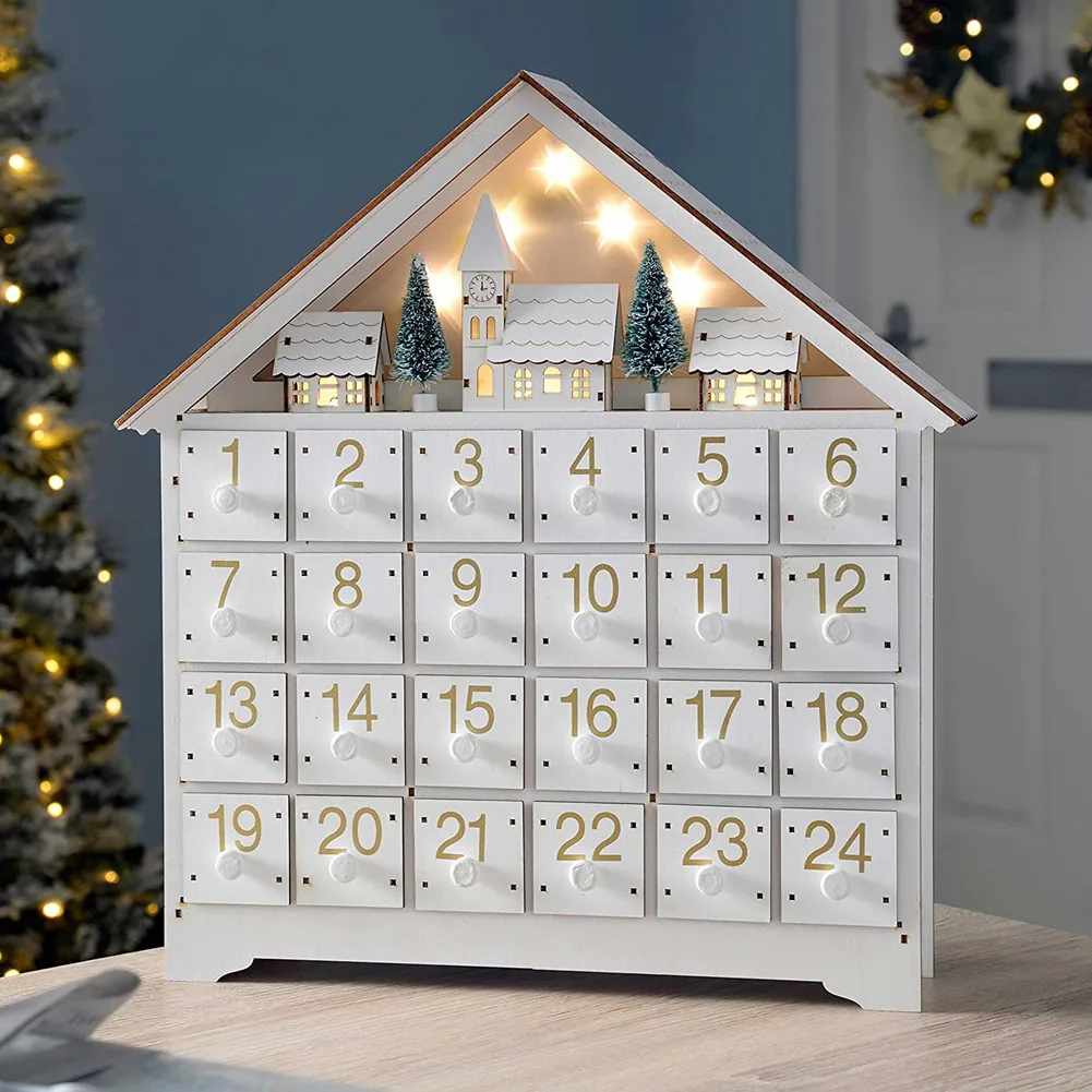 

Wooden Advent Calendar With 24 Drawers Village House Countdown To 2023 Christmas Refillable Countdown Calendar Home Decor