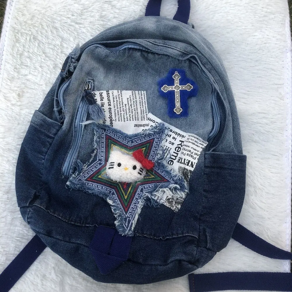 

Милый рюкзак Sanrio Devil Hello Kitty, школьный ранец, милый аниме постепенный джинсовый вместительный мессенджер, сумка для девушек, рождественский подарок