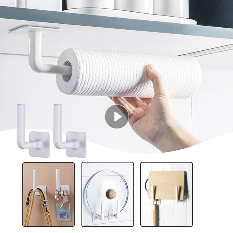 Punch-free Paper Towel Holder Plastic Self Adhesive Kitchen Under Cabinet Roll  Rack White Bathroom Wall-mounted Tissue Hanger - AliExpress