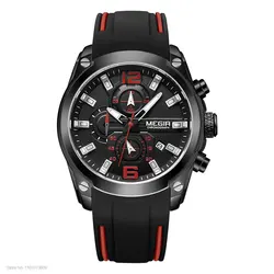 Men's Luminous Chronograph Watch with Date and Waterproof Silicone Strap (Black)