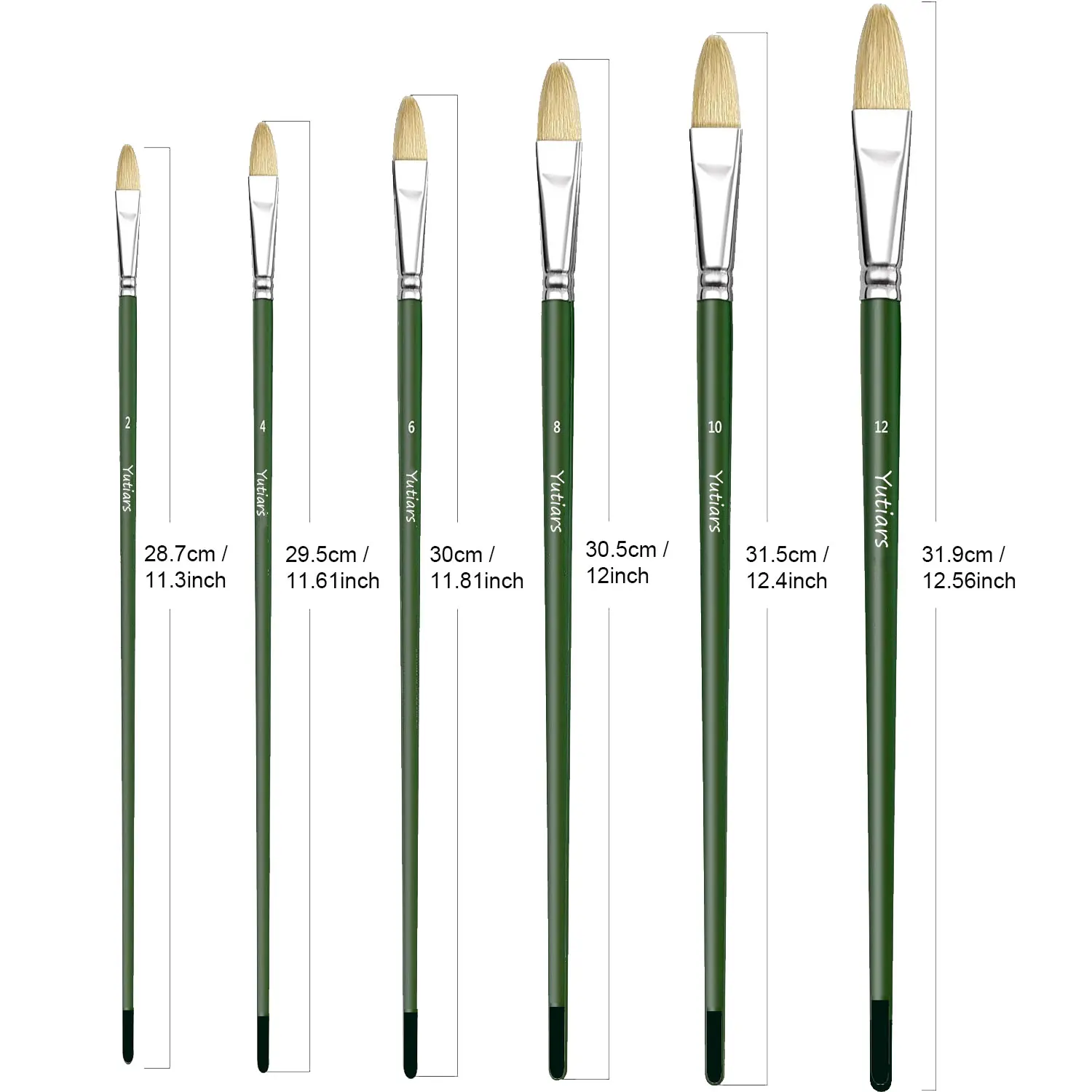 Yutiars 6pcs Professional Hog Bristle Filbert Oil Paint Brushes Set, Long Wooden Handle Natural Hog Bristle Acrylic Paint Brush 2
