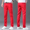 Plus Size Handsome White Jeans High Quality Men's Pants Waist Slim Elastic Small Legs Pants With New Pants Men Red Trousers 2