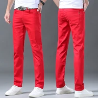 Plus Size Handsome White Jeans High Quality Men's Pants Waist Slim Elastic Small Legs Pants With New Pants Men Red Trousers 2
