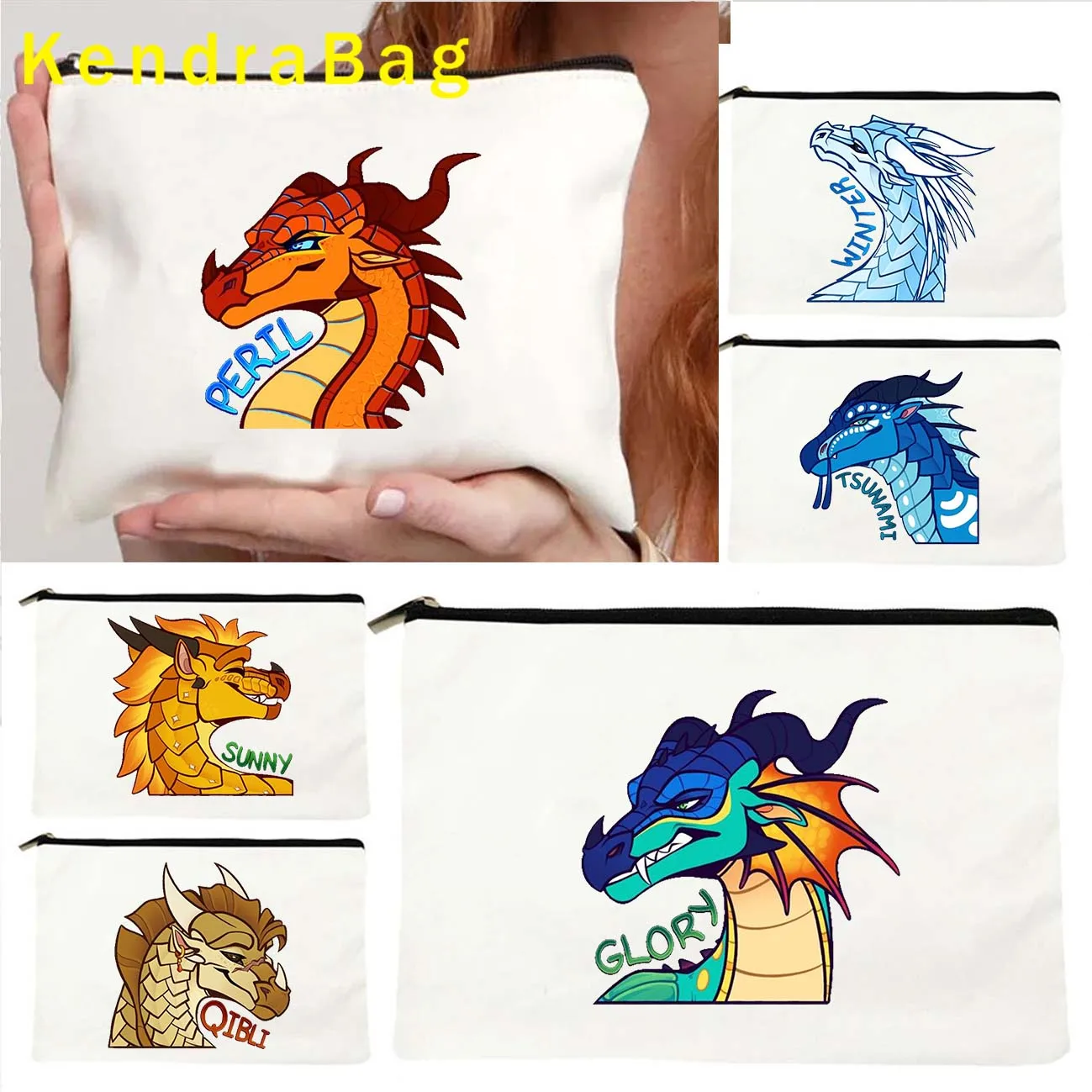 Cute Cartoon Dragon Wings Of Fire Fan Gifts Glory Pericolo Sunny Tsunami Turtle Canvas Cosmetic Makeup Toilet Bag Pencil Case Pouch