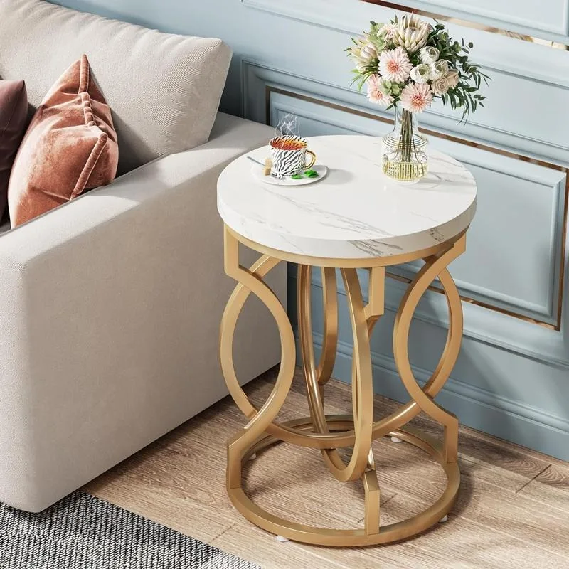 

Tribesigns Round End Table, Multifunctional Accent Table Small Side Table for Living Room, Modern White Gold Nightstand with