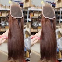Vente en gros # 4 brun vierge cheveux humains 4x4 5x5 13x4 13x6 dentelle fermeture frontale transparente dentelle brésilienne cheveux fermeture pour perruque faire 3