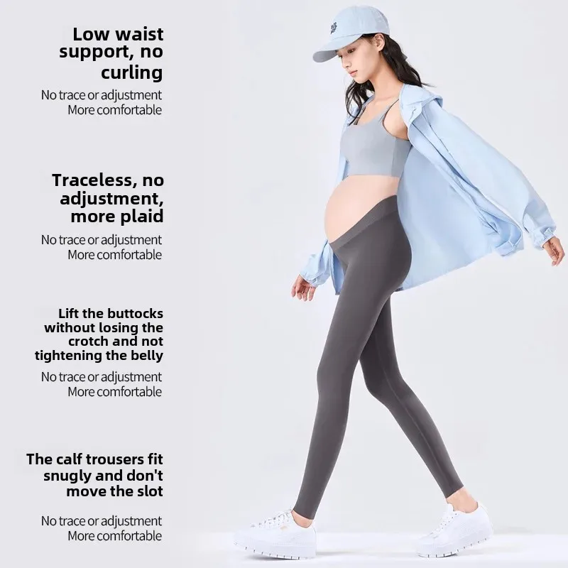 Maternity Pants Low Waist High Elastic Thin Barbie Pants Outdoor Wear Pregnancy Base Abdomen Support Spring Summer New Sty