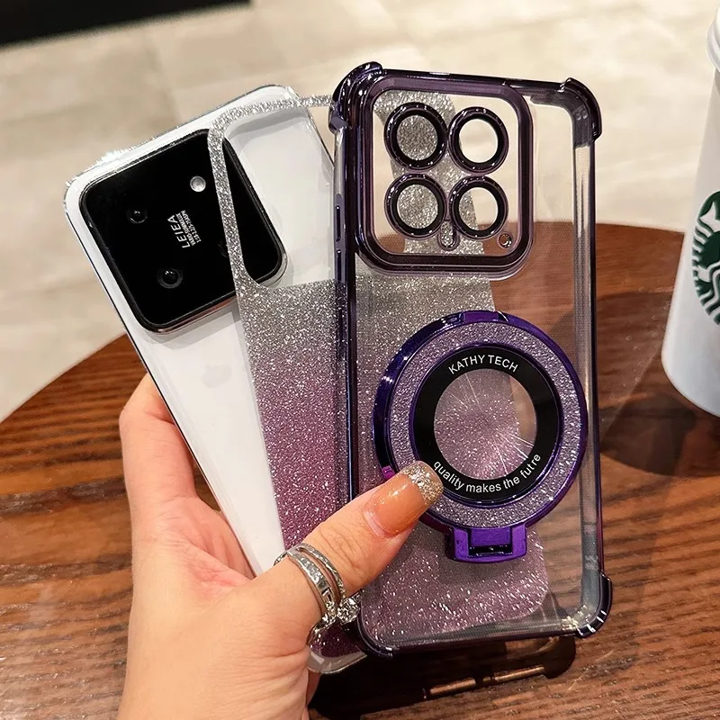 Luxury Glitter Stand Shockproof Phone Case with Clear Plating and TPU Protection