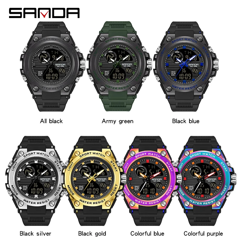 SANDA 739 Date Military Sports Watches Waterproof Electronic Wristwatch Mens Clock Orologio da uomo Style Men Digital Watch 6
