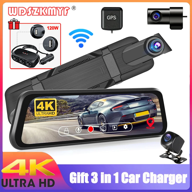 4K-Front-and-Rear-Camera-Mirror-Car-DVR-Wifi-Dash-Cam-for-Cars-GPS-Rear ...