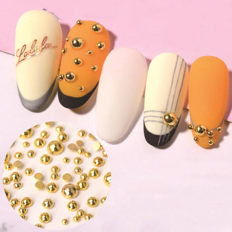 Description Picture 4 of item100pcs/lot 1-3mm 3D Gold Silver Half Round Ball Charm Nail Art Studs Metal Rivets Nail Art Decorations For Manicure Nails